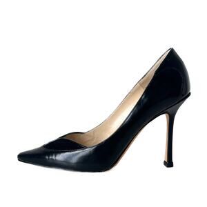 Jimmy Choo Black Leather Pointed Toe Heels Pumps Size 37.5